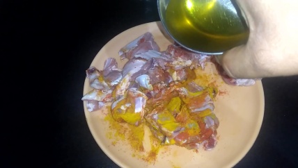 Add one tbsp of edible oil, turmeric powder, red chilli powder and salt as per your taste.